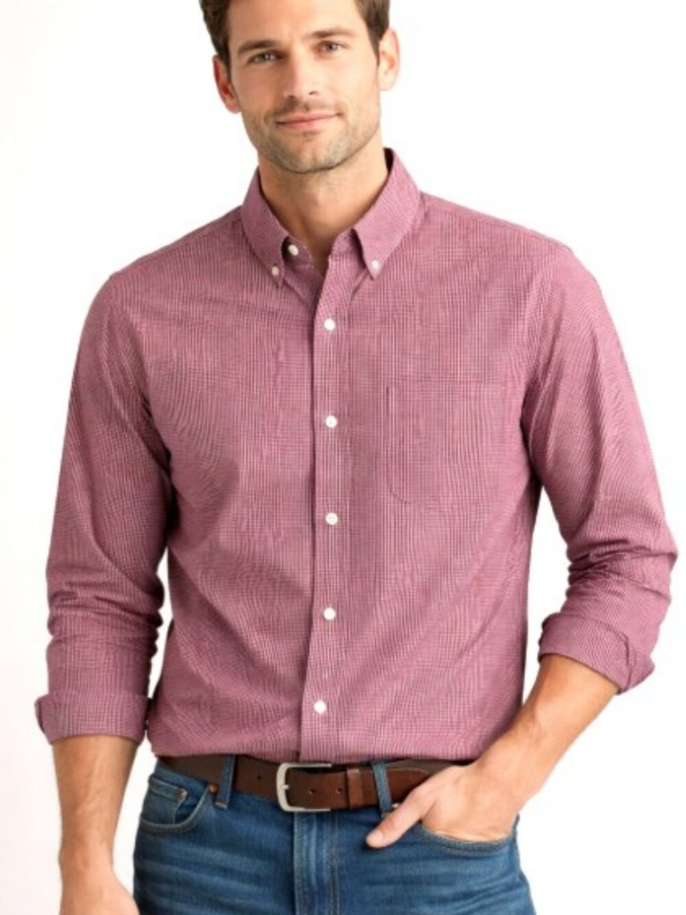 Banana Republic Men's Long Sleeve Button Down Shirt Size Medium Burgundy Check